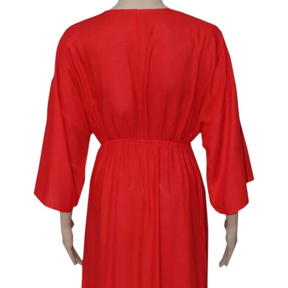 By Anthropologie Tie-Front Cover-Up Dress V Neck Red Long Slit Midi XXS - Picture 7 of 11